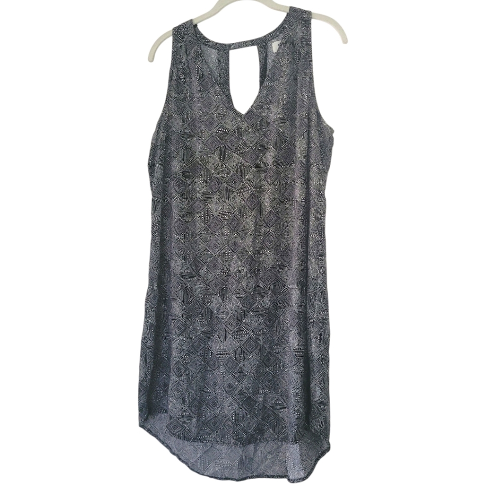 Old Navy Womens Hi Low Dress Size L Black & White Geometric V-Neck Keyhole Back